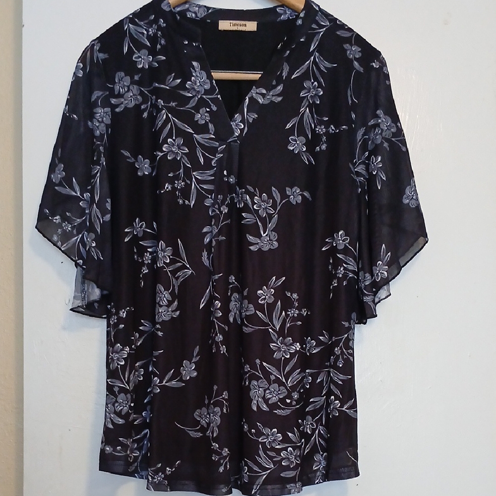 Timeson Floral V Neck Womans Blouse L